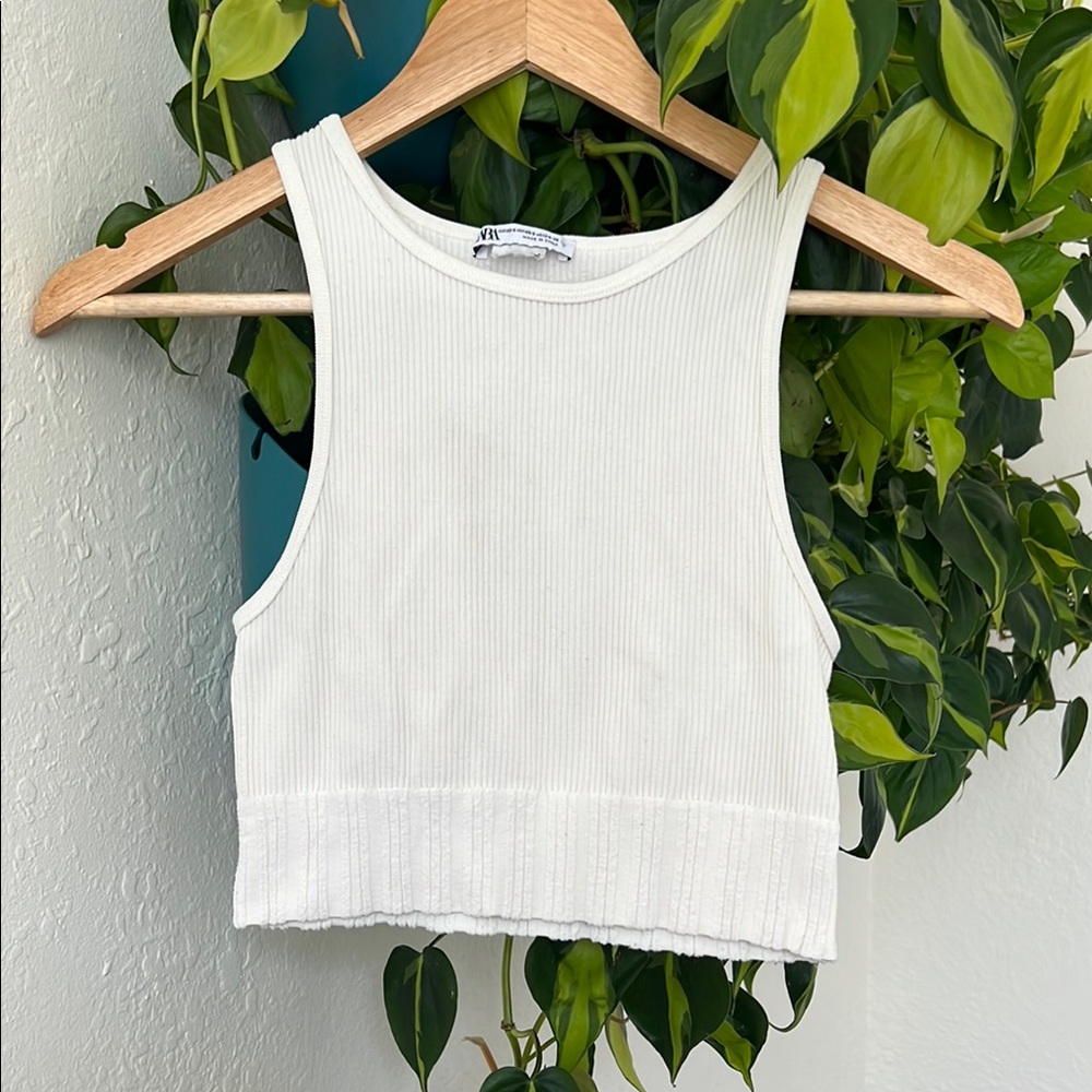 Zara Cream Ribbed Tank Top